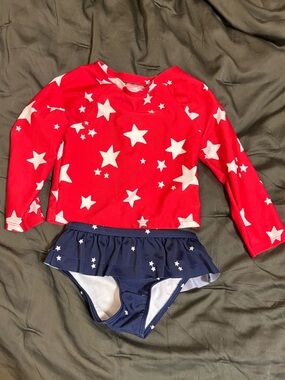 Cat and Jack 2T, Red Star Print Rash Guard Swim Set